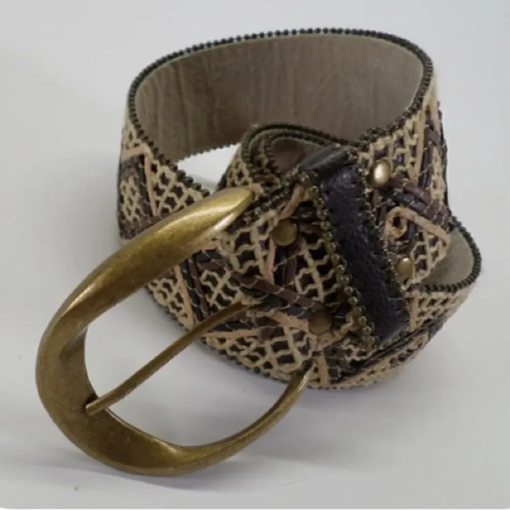 Target Tan Brown Woven Diamond Earthy Boho Festival Hippy Statement Belt
